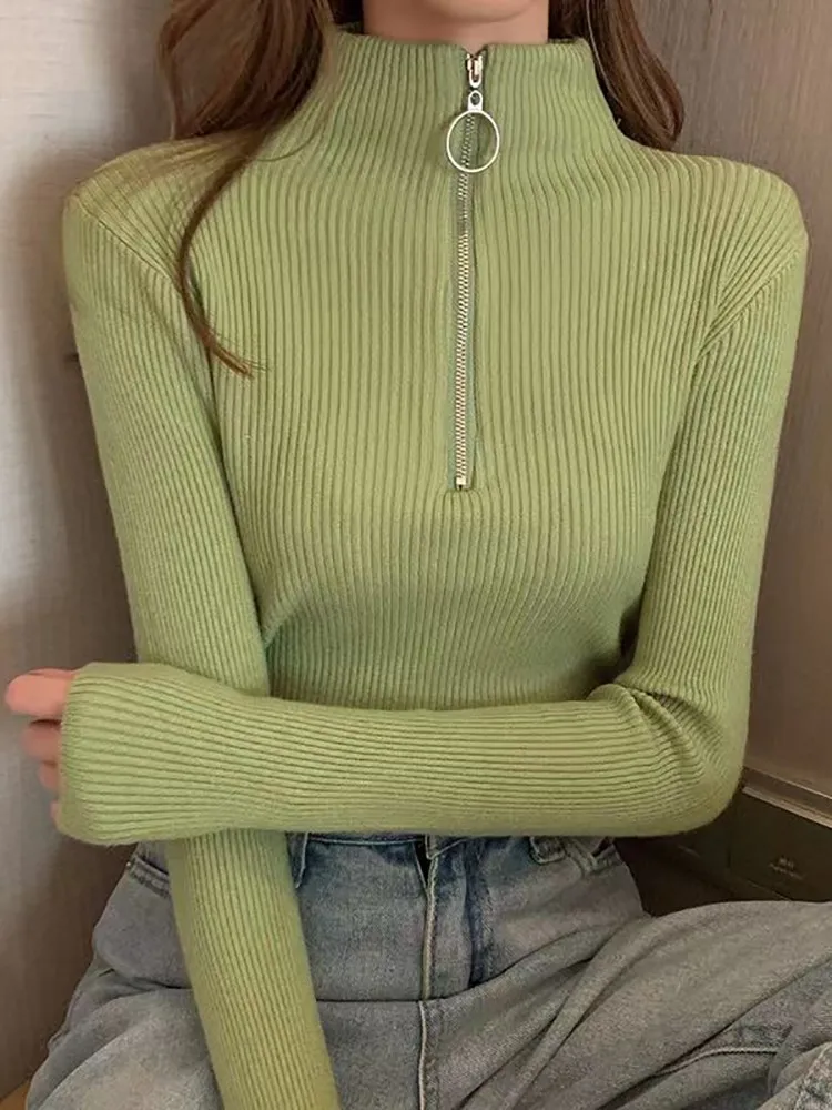 Frauen Mode Solide Gestrickte Pullover Vintage Langarm Reiß Verschluss Grundlegende Halbe Roll Kragen Pullover Weibliche Pullover Schicke Lässige Tops Frauen Mode Solide Gestrickte Pullover Vintage Langarm Reiß Verschluss Grundlegende Halbe Roll Kragen Pullover Weibliche Pullover Schicke Lässige Tops – Bild 17