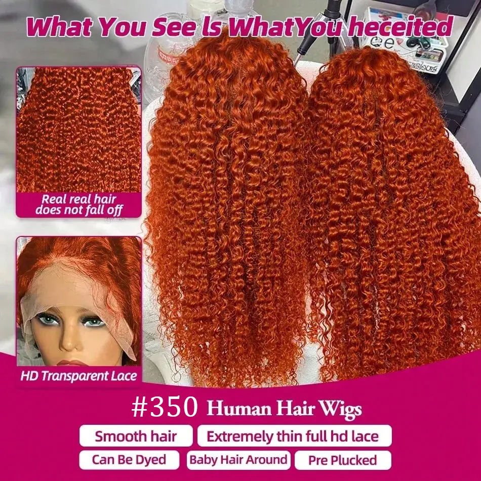 Lockige Lace-Front-Perücke Ingwer-Orange Aus Echthaar, 13X6/13X4, Deep Wave Lockige Lace-Front-Perücke Ingwer-Orange Aus Echthaar, 13X6/13X4, Deep Wave - Image 4