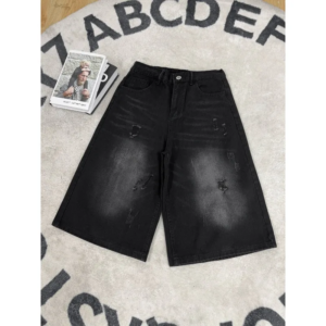 Mens Shorts Denim Shorts American High Street Loose Straight Leg Distressed Seven Tenths Casual Summer Wear