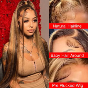 P4/27 200 Density Glatte Echthaarperücken für Damen im Angebot Highlight 13x4 HD Lace Frontal Echthaarperücke 5x5 HD Lace Closure Perücke