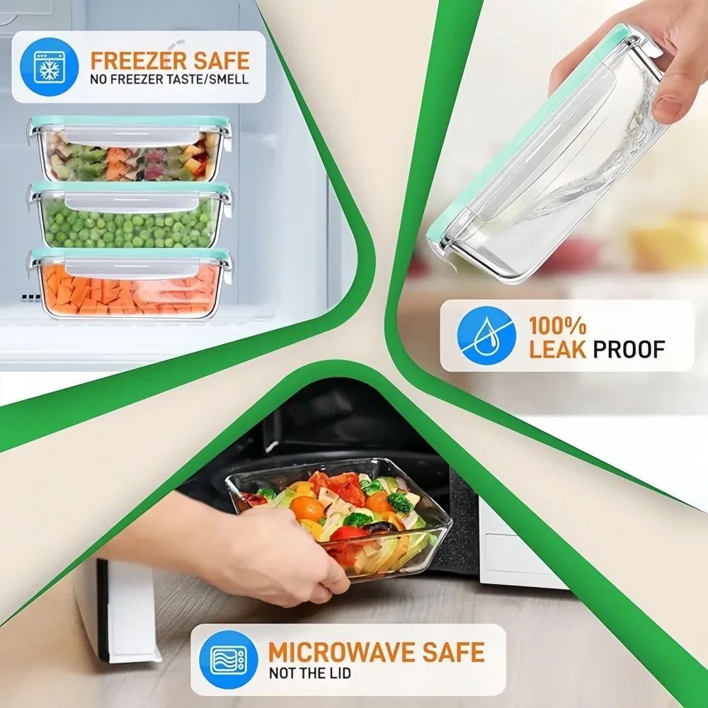 Bpa-Freie Glas-Lunchbox Rechteckige Lebensmittelbehälter Küchenzubehör Sichere Luftdichte Mahlzeiten-Vorbereitungsschale Bento-Box Bpa-Freie Glas-Lunchbox Rechteckige Lebensmittelbehälter Küchenzubehör Sichere Luftdichte Mahlzeiten-Vorbereitungsschale Bento-Box - Image 4