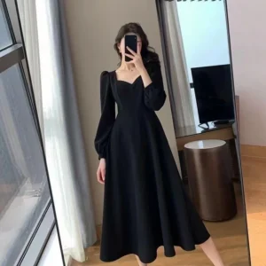 Lange Puffärmel Solide Elegantes Kleid Frauen Kleidung Hochzeit Gast Neujahr Frauen Mode Hohe Taille Schlank Abend Party Kleider