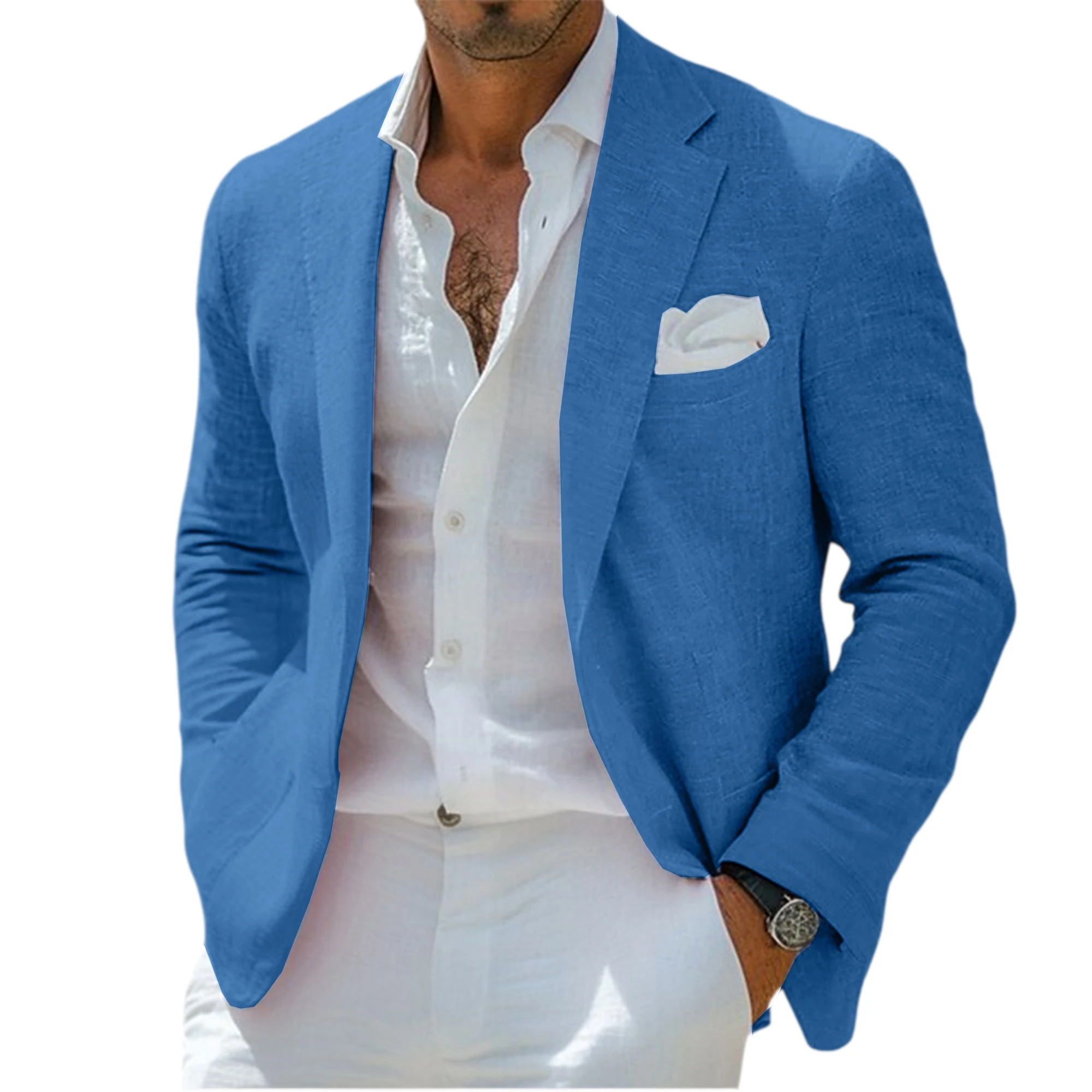 Men's Linen Blend Blazer Notched Lapel Single-Breasted Casual Business Sport Coat Slim Fit Breathable Lightweight Jacket – Bild 11