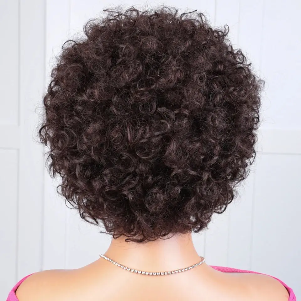Kurze Afro-Locken Bob-Perücke Mit Pony, Echthaar (Remy), Naturbraun, Wear And Go Kurze Afro-Locken Bob-Perücke Mit Pony, Echthaar (Remy), Naturbraun, Wear And Go - Image 5