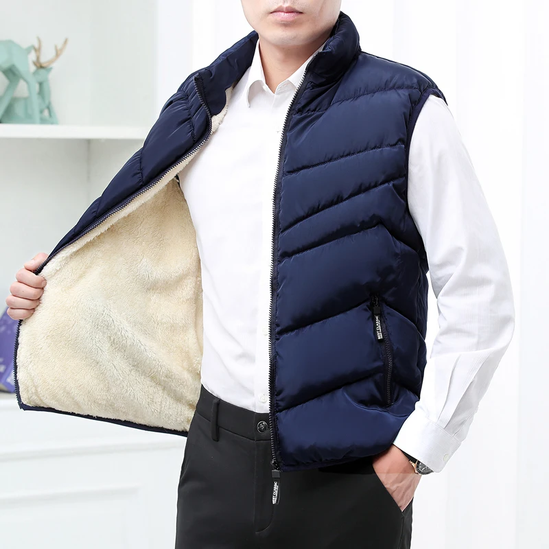 Winter Business Wolle Gefüttert Weste Jacke Männer Slim Fit Stehkragen Ärmellose Puffer Jacken Herbst Casual Weste Männer Warme Mantel Winter Business Wolle Gefüttert Weste Jacke Männer Slim Fit Stehkragen Ärmellose Puffer Jacken Herbst Casual Weste Männer Warme Mantel