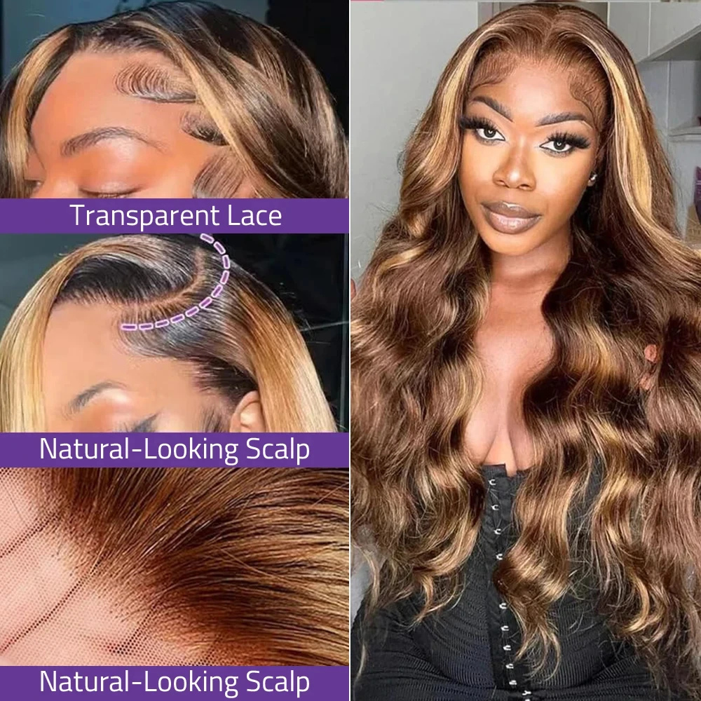 13X4 13X6 Hd Highlight Spitze Frontal Perücke Menschenhaar Honig Blonde Körper Welle Spitze Front Perücken Für Frauen Leimlose Perücken Vor Gezupft 13X4 13X6 Hd Highlight Spitze Frontal Perücke Menschenhaar Honig Blonde Körper Welle Spitze Front Perücken Für Frauen Leimlose Perücken Vor Gezupft - Image 3