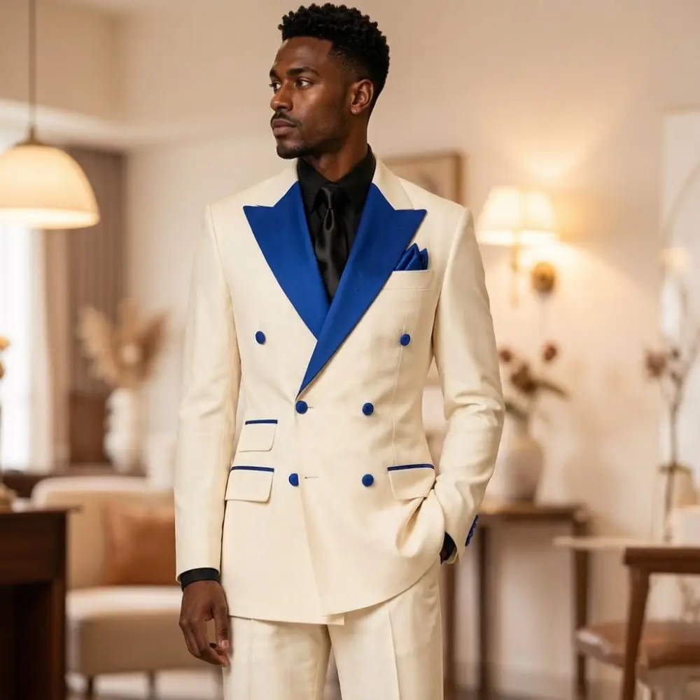 Elegant Double Breasted White Suits For Men Luxury Satin Lapel Groom 2 Pieces Mix Match Separates Hotel Wedding Banquet Style Elegant Double Breasted White Suits For Men Luxury Satin Lapel Groom 2 Pieces Mix Match Separates Hotel Wedding Banquet Style - Image 5