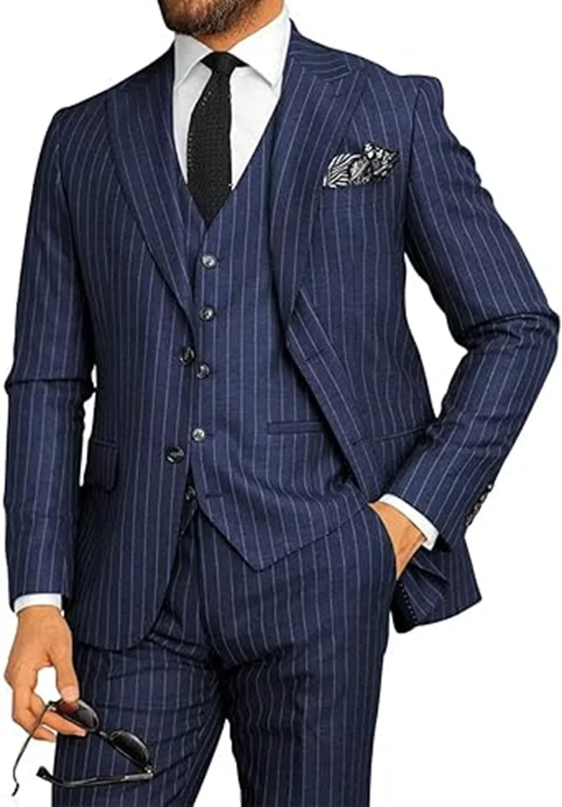 Herren Nadelstreifenanzug 3-Teilig: Sakko, Weste Und Hose, Spitzes Revers, Nach Maß Herren Nadelstreifenanzug 3-Teilig: Sakko, Weste Und Hose, Spitzes Revers, Nach Maß - Image 7
