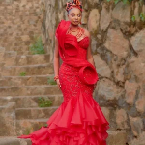 Red Long South African Prom Dresses For Black Girls Sweetheart Beaded Luxury Nigerian Prom Gowns Evening Party Customized