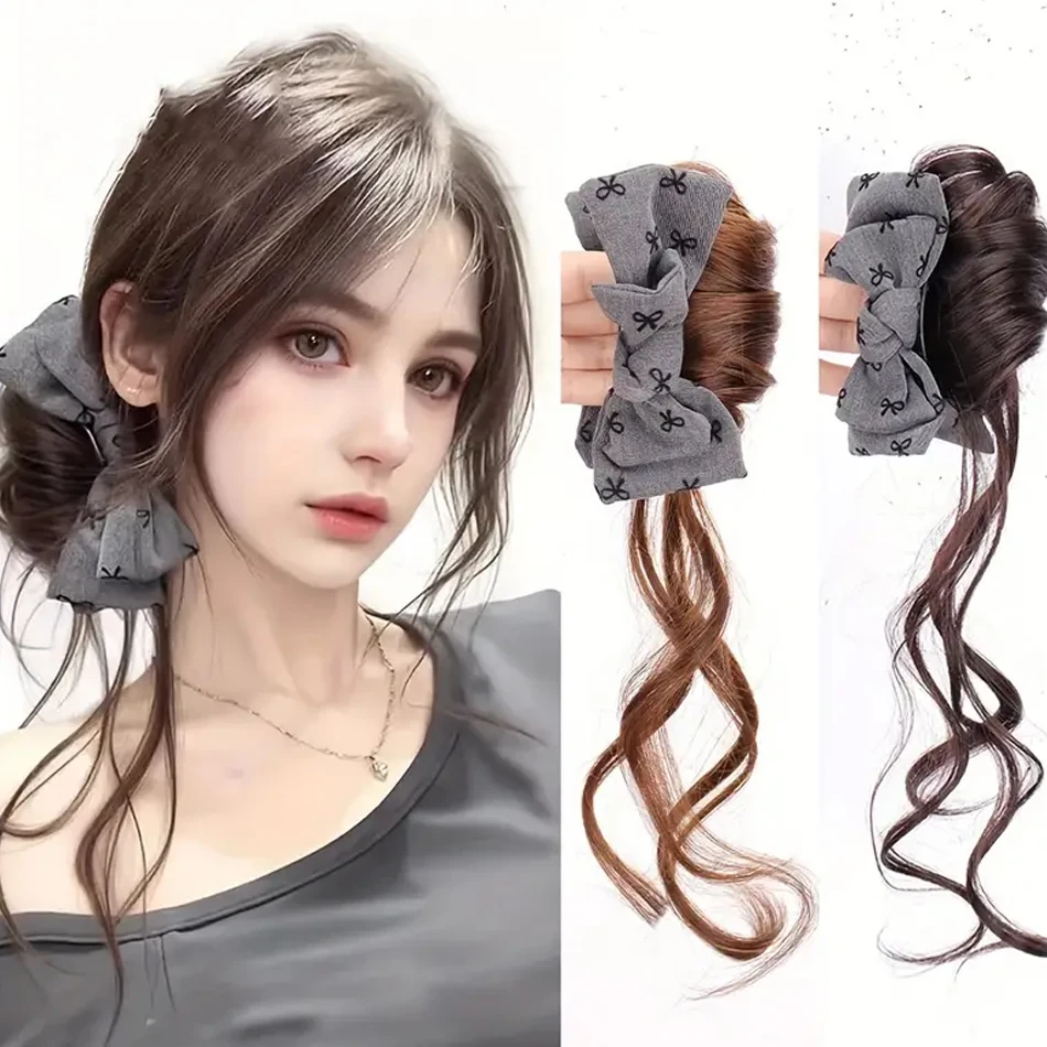 Synthetische Pferdeschwanz-Haarverlängerungen Mit Niedrigem Seitlichem Krawatte Und Schleife, Lazy Style Dragon Beard Bun-Haarteil Für Den Täglichen Gebrauch Von Frauen Synthetische Pferdeschwanz-Haarverlängerungen Mit Niedrigem Seitlichem Krawatte Und Schleife, Lazy Style Dragon Beard Bun-Haarteil Für Den Täglichen Gebrauch Von Frauen