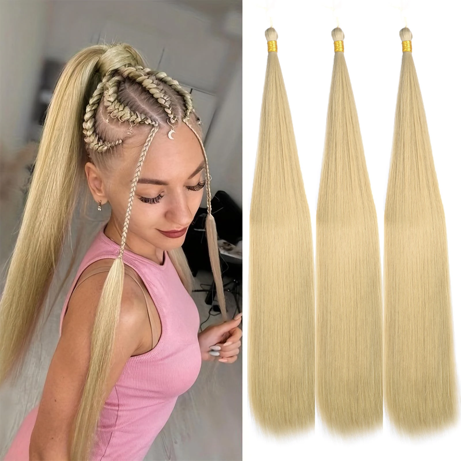 28 Inch 150G Bone Straight Silky Crochet Braiding Hair Synthetic Bulk High Temperature Hair Bundles Extension For Women 28 Inch 150G Bone Straight Silky Crochet Braiding Hair Synthetic Bulk High Temperature Hair Bundles Extension For Women - Image 2