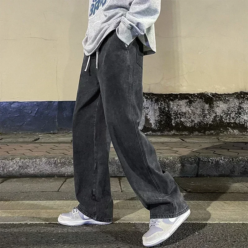 Korean Style Streetwear New Fashion Baggy Casual Men Jeans High Street Harajuku Denim Trousers Men Brand pants Black grey Blue - Image 2
