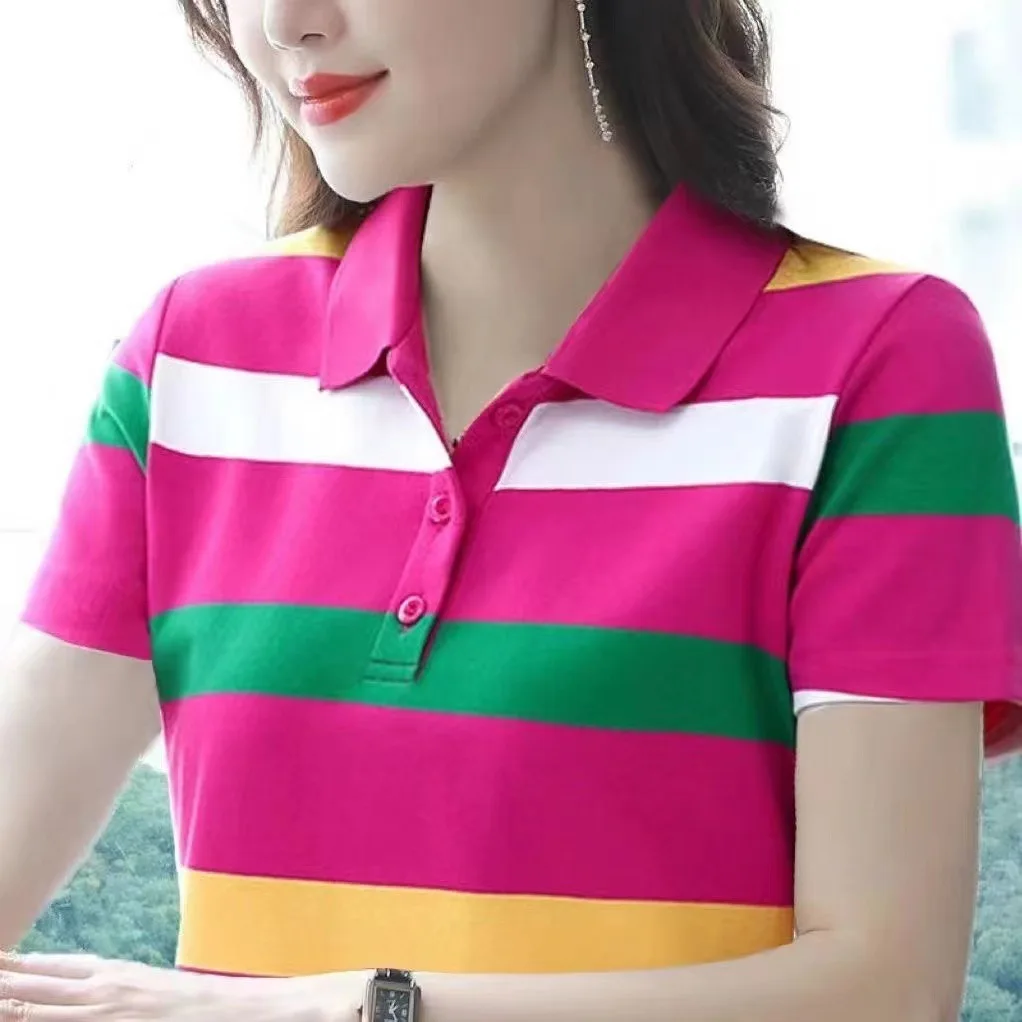 Women Summer Tops Strip Tees Sexy Vintage Short Sleeve 5Xl Polo T Shirts Loose Casual Befree Boho Tees Women Summer Tops Strip Tees Sexy Vintage Short Sleeve 5Xl Polo T Shirts Loose Casual Befree Boho Tees