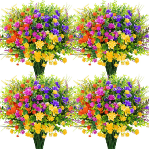 12 Stück künstliche Blumen im Freien, gemischter Blumenstrauß, UV-beständiger Kunststoff, gefälschte Blumensträucher, Pflanzen für Veranda, Frühling, Hausgarten, Dekoration