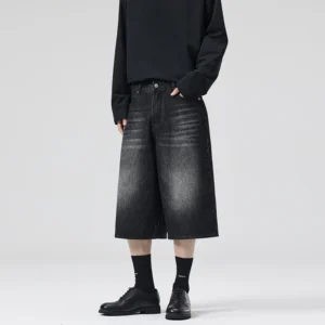 Herren-Jeansshorts mit Blitz-Muster, weit geschnitten