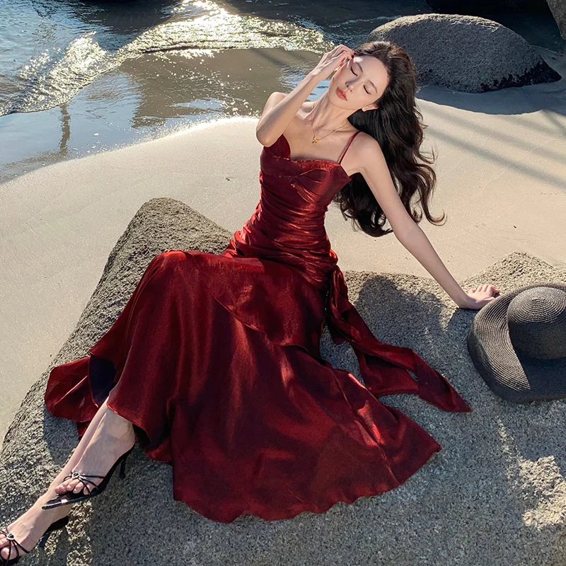 Langes Abendkleid Mit Spaghettiträgern Und Rüschen, Ärmellos Langes Abendkleid Mit Spaghettiträgern Und Rüschen, Ärmellos – Bild 5