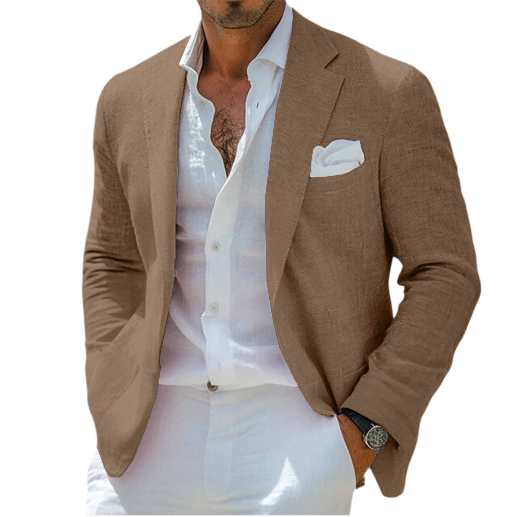 Men's Linen Blend Blazer Notched Lapel Single-Breasted Casual Business Sport Coat Slim Fit Breathable Lightweight Jacket – Bild 19