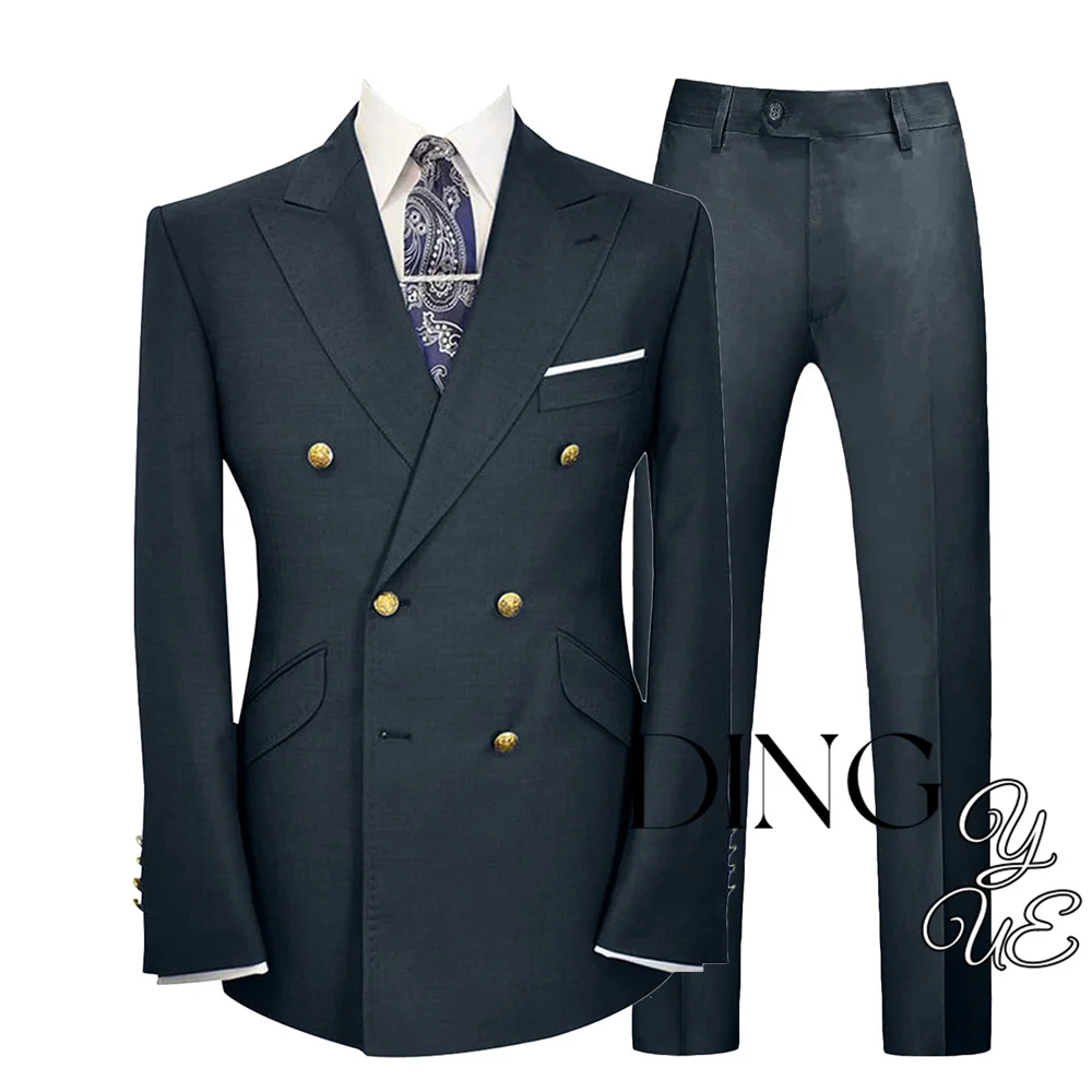 2025 New Men'S Slim Fit 2 Piece Suit Double Breasted Gold Buttons Business Wedding Tuxedo Suits Blazer &Amp; Pants Set Costume Homme 2025 New Men'S Slim Fit 2 Piece Suit Double Breasted Gold Buttons Business Wedding Tuxedo Suits Blazer &Amp; Pants Set Costume Homme - Image 12