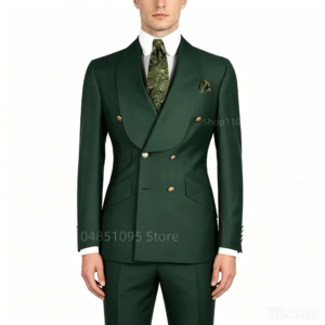 New 2 pcs Wedding Ball Reunion Attire Double-breasted Suit Set Men's Slim-fit Young Men Blazer Jacket Suits Pants Ensemble