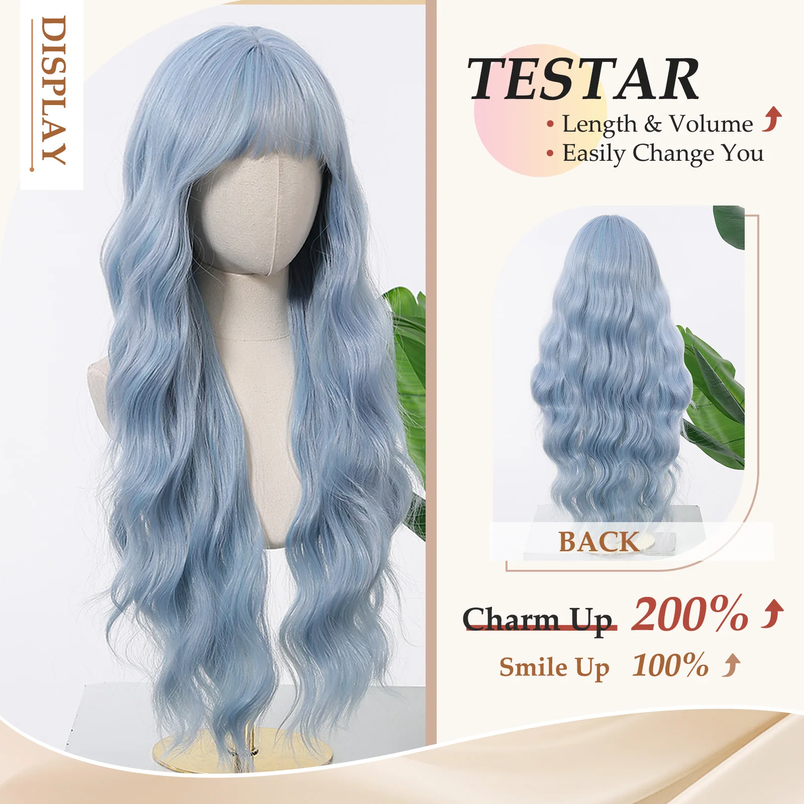 Allbell Magique Blue Hair Wig With Bangs Long Wavy Synthetic Wig Baby Blue Curly Wig For Women Daily Party Use Heat Resistant Allbell Magique Blue Hair Wig With Bangs Long Wavy Synthetic Wig Baby Blue Curly Wig For Women Daily Party Use Heat Resistant - Image 3