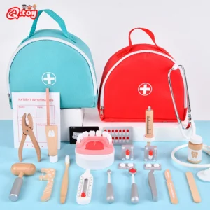 Neue Arzt Spielzeug für Kinder Holz Pretend Play Kit Set Spiele für Mädchen Jungen Simulation Rot Medizinische Zahnarzt Medizin Stoff Taschen
