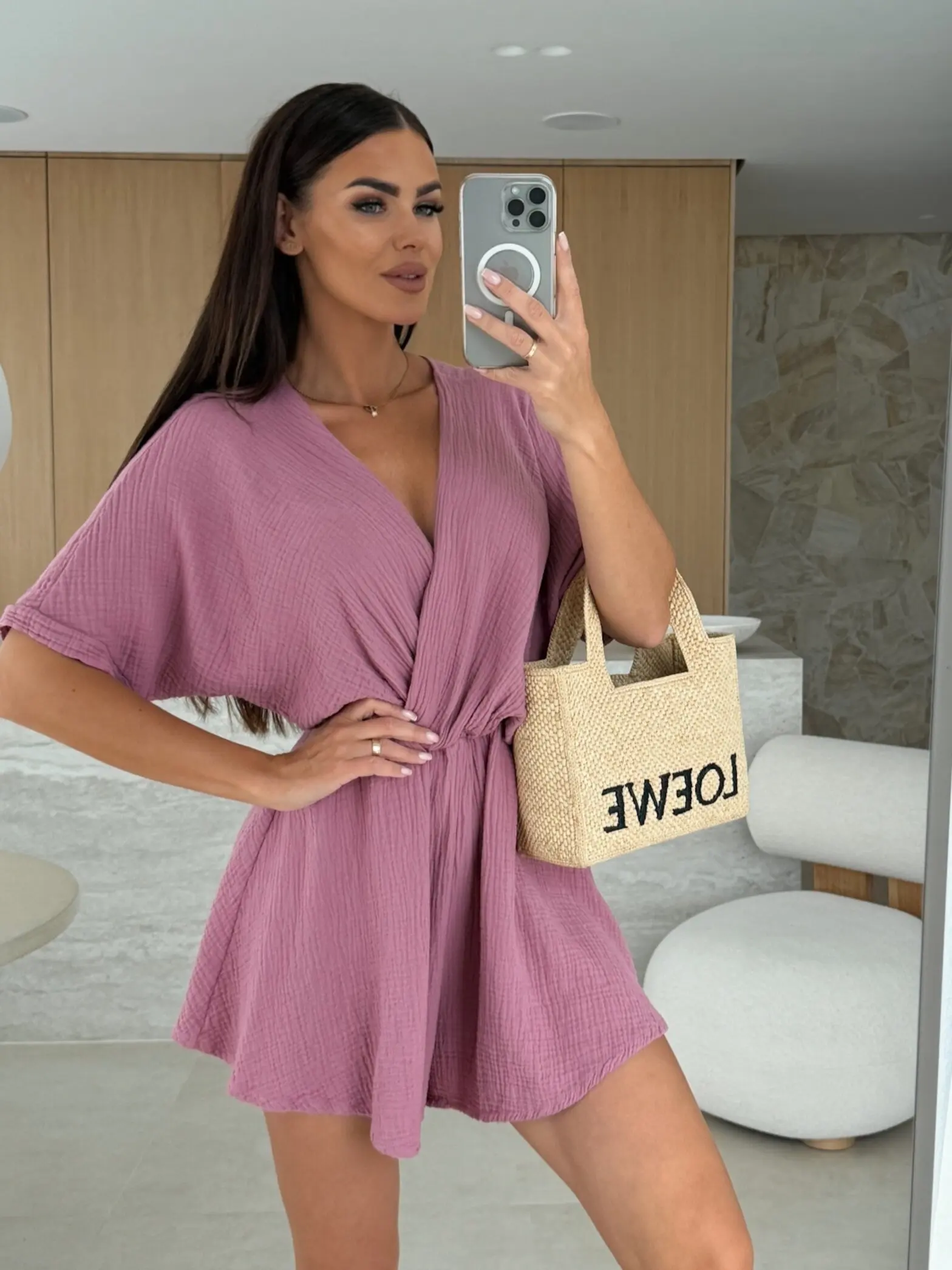 V Neck Short Sleeve Wrap Romper Textured Flowy Playsuit Elastic Waist Summer Jumpsuit V Neck Short Sleeve Wrap Romper Textured Flowy Playsuit Elastic Waist Summer Jumpsuit - Image 4