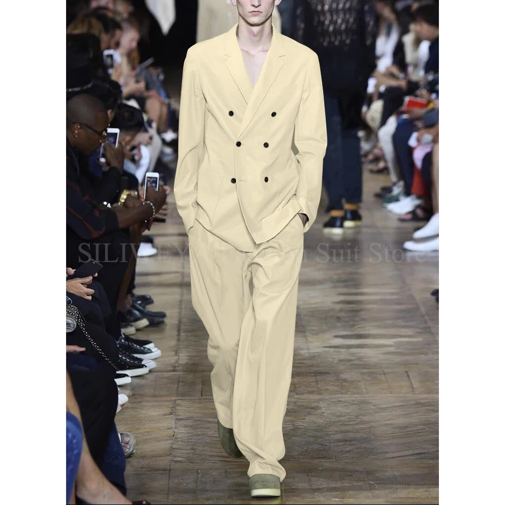 Chic Men Suits Solid Color 2 Piece Set Fashion Notch Lapel Double Breasted Loose Male Suit Business Wedding Casual Blazer Pants Chic Men Suits Solid Color 2 Piece Set Fashion Notch Lapel Double Breasted Loose Male Suit Business Wedding Casual Blazer Pants - Image 18