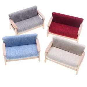 1Pcs Kids Pretend Play Wooden Double Sofa 1:12, Miniature Doll House Living Room Furniture & Decor