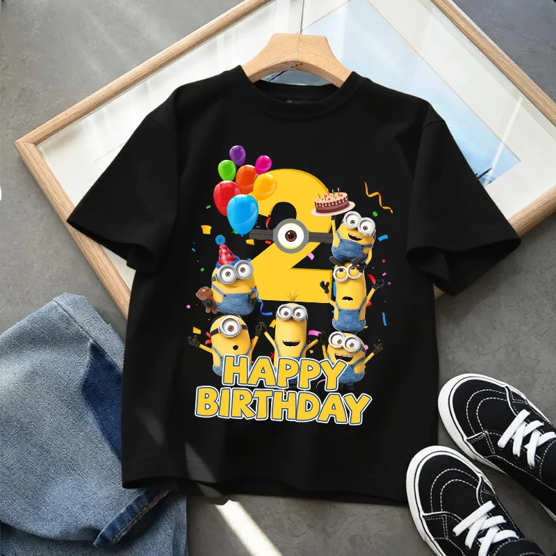 Minions Geburtstags-T-Shirt Mit Zahl 1–9 Für Kinder – Kurzarm Minions Geburtstags-T-Shirt Mit Zahl 1–9 Für Kinder – Kurzarm