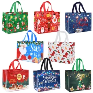 Startseite 4/8 Stück Weihnachtsgeschenktüte Mit Griffen, Weihnachts-Vlies-Einkaufstasche, Weihnachtsmann, Schneemann, Süßigkeiten, Leckerli-Beutel, Navidad, Neujahr, Party-Dekorationen