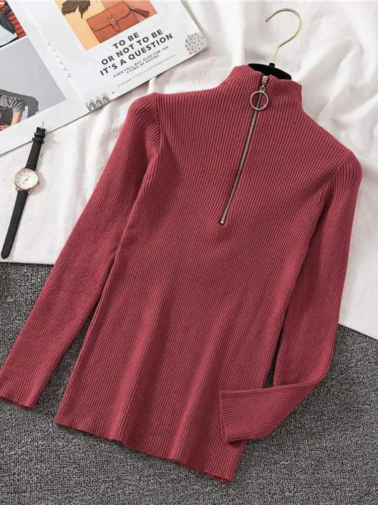 Frauen Mode Solide Gestrickte Pullover Vintage Langarm Reiß Verschluss Grundlegende Halbe Roll Kragen Pullover Weibliche Pullover Schicke Lässige Tops Frauen Mode Solide Gestrickte Pullover Vintage Langarm Reiß Verschluss Grundlegende Halbe Roll Kragen Pullover Weibliche Pullover Schicke Lässige Tops – Bild 9