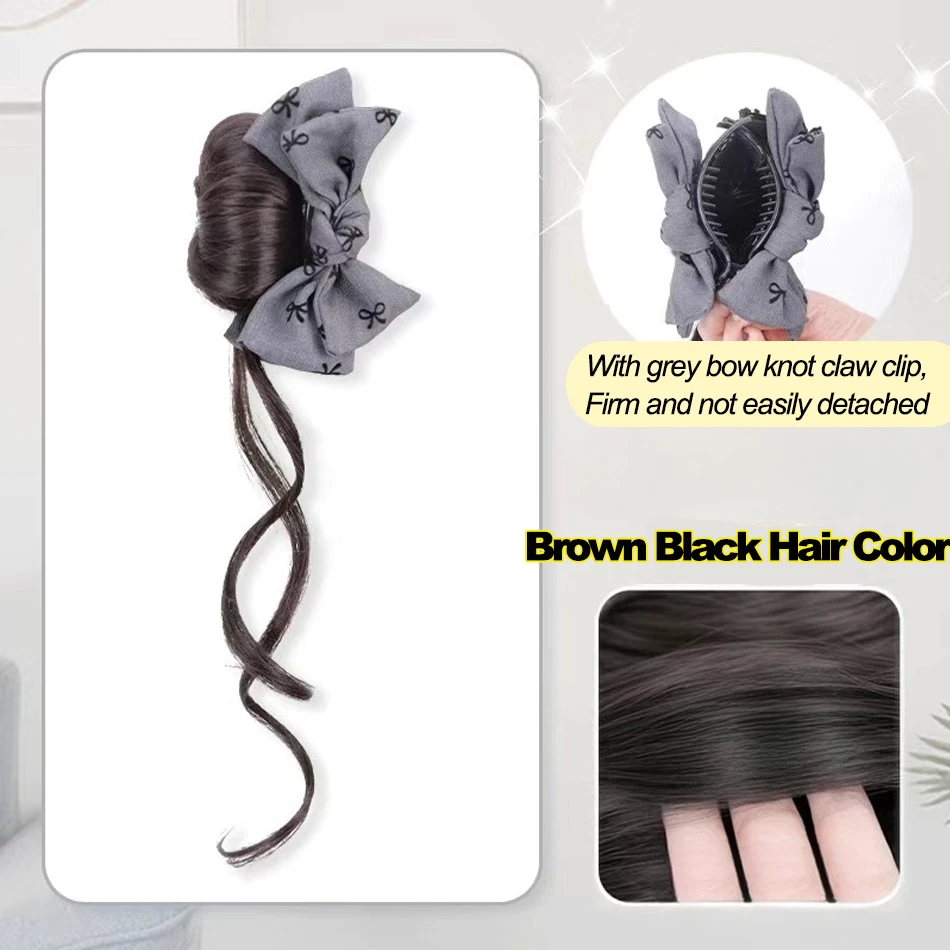 Synthetische Pferdeschwanz-Haarverlängerungen Mit Niedrigem Seitlichem Krawatte Und Schleife, Lazy Style Dragon Beard Bun-Haarteil Für Den Täglichen Gebrauch Von Frauen Synthetische Pferdeschwanz-Haarverlängerungen Mit Niedrigem Seitlichem Krawatte Und Schleife, Lazy Style Dragon Beard Bun-Haarteil Für Den Täglichen Gebrauch Von Frauen - Image 8