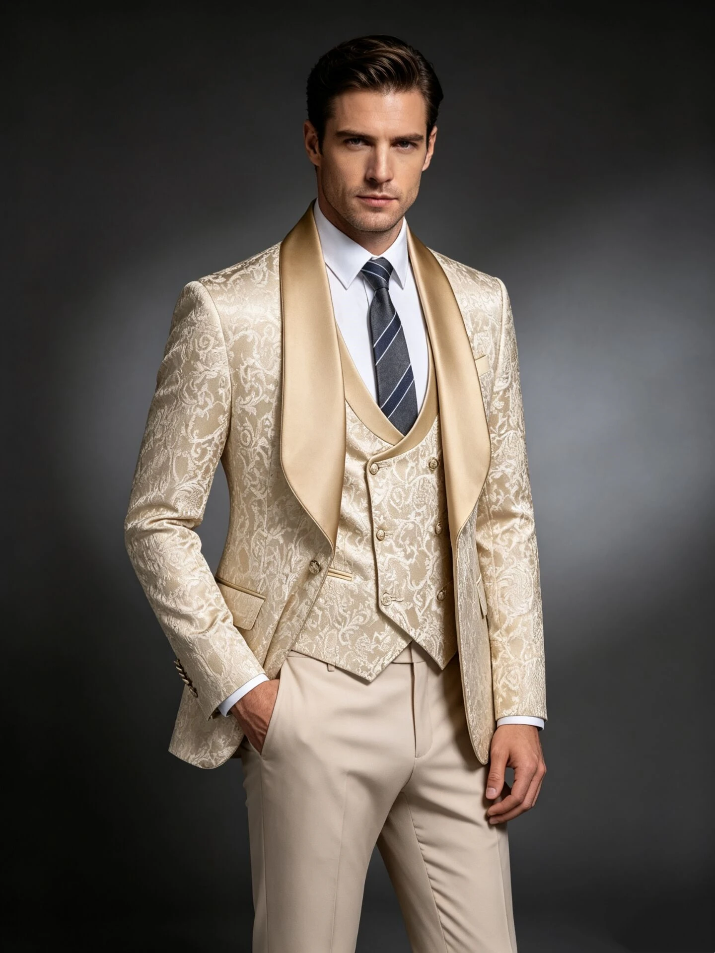 Herrenanzug Mit Jacquard-Muster, 3-Teilig, Slim Fit – Für Hochzeit Und Abschlussball Herrenanzug Mit Jacquard-Muster, 3-Teilig, Slim Fit – Für Hochzeit Und Abschlussball – Bild 2