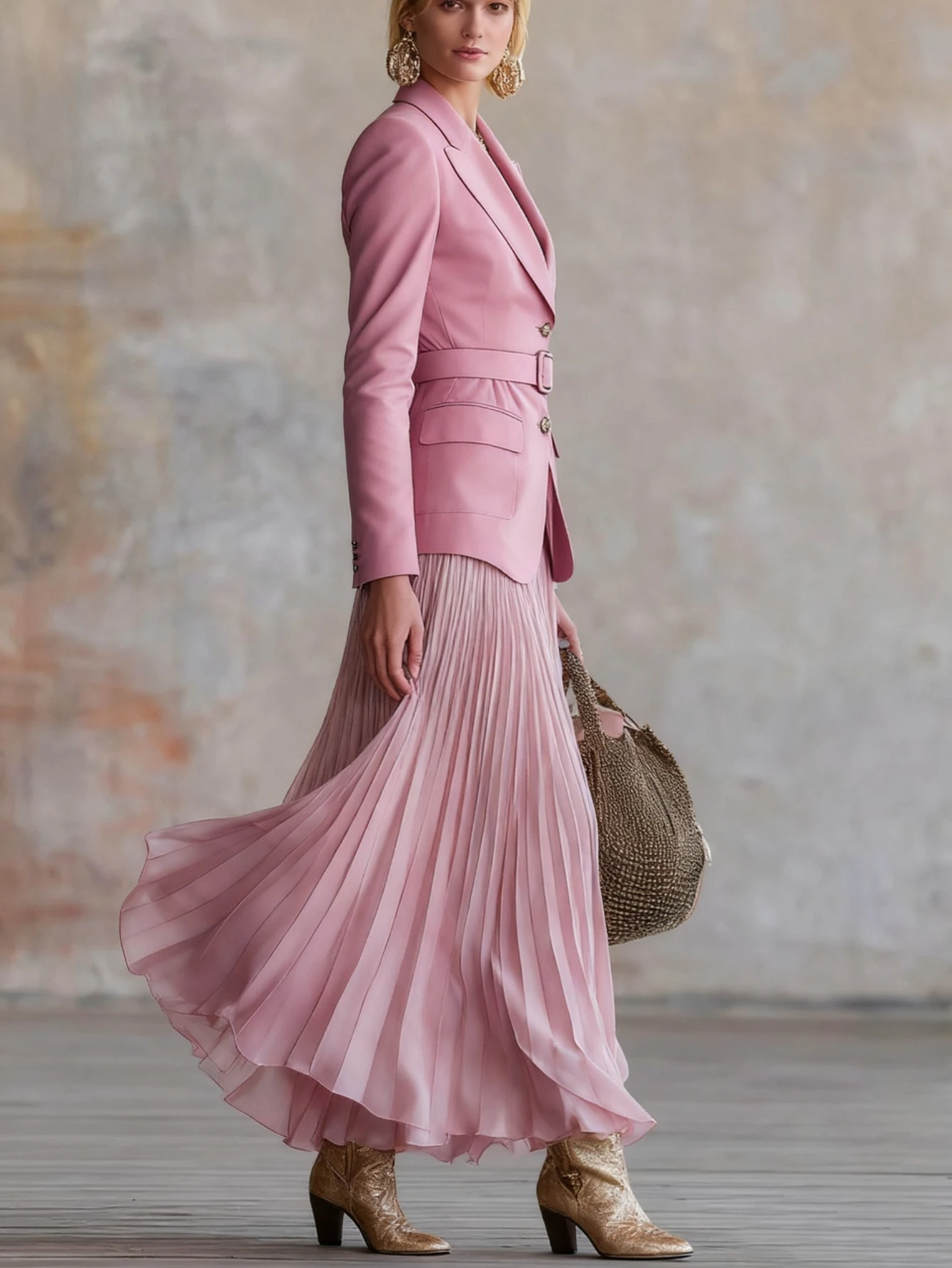 Women Two Piece Outfit Notched Lapel Long Sleeve Blazer With Matching Belt High Waist Pleated Maxi Skirt Formal Elegant Business Party Daily‑Wear Suit For Ladies Women Two Piece Outfit Notched Lapel Long Sleeve Blazer With Matching Belt High Waist Pleated Maxi Skirt Formal Elegant Business Party Daily‑Wear Suit For Ladies - Image 3