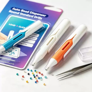 Beadblitz Automatischer Diamant-Kunststift, wachsfreier automatischer Perlen-Spenderstift, Präzisions-Diamant-Malerei-Picker, rund, für DIY-Kunsthandwerk