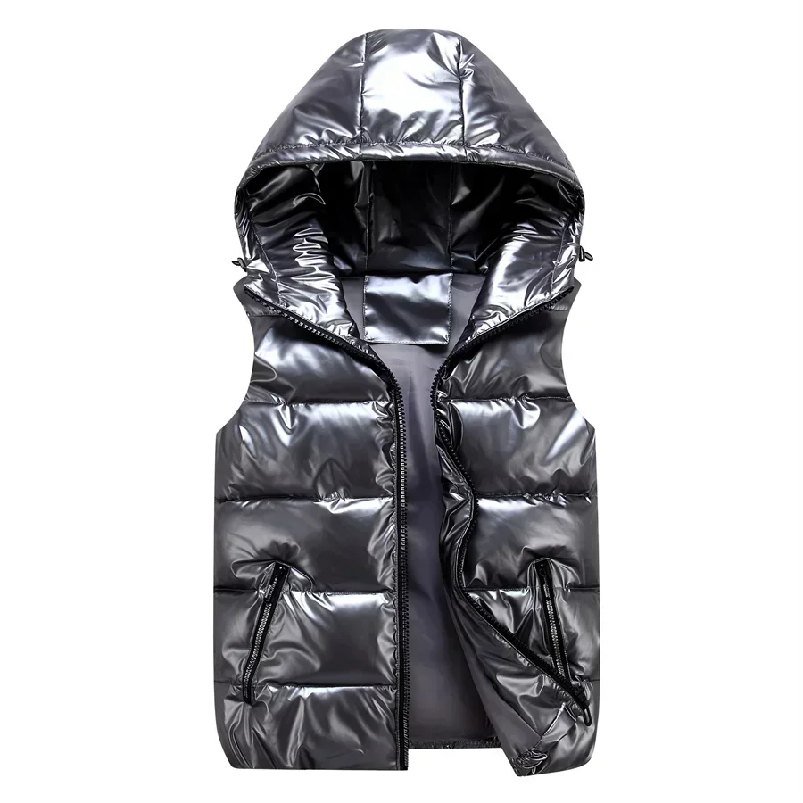 Männer Winter Mit Kapuze Gepolsterte Weste Glänzend Ärmellose Jacke Casual Outwear Verdicken Warme Mantel Wasserdichte Weste Männer Kleidung 4Xl Männer Winter Mit Kapuze Gepolsterte Weste Glänzend Ärmellose Jacke Casual Outwear Verdicken Warme Mantel Wasserdichte Weste Männer Kleidung 4Xl - Image 8