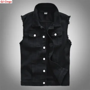Schwarze Ärmellose Herrenweste Für Den Herbst; Jeansjacke Mit Revers Für Frühling Und Sommer. Asiatische Größen M-5Xl 6Xl. 2026-2027