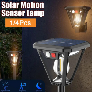 1/4 Stück Solar-Bewegungsmelder-Licht für den Außenbereich, wasserdichte Beleuchtung, doppelter Verwendungszweck, Rasenlampe und Wandleuchte für Garten oder Veranda