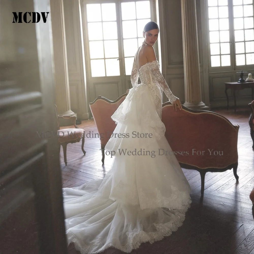 Meerjungfrau-Brautkleid Mit Spitze, Schulterfrei, Langärmlig, Nach Maß Meerjungfrau-Brautkleid Mit Spitze, Schulterfrei, Langärmlig, Nach Maß – Bild 4
