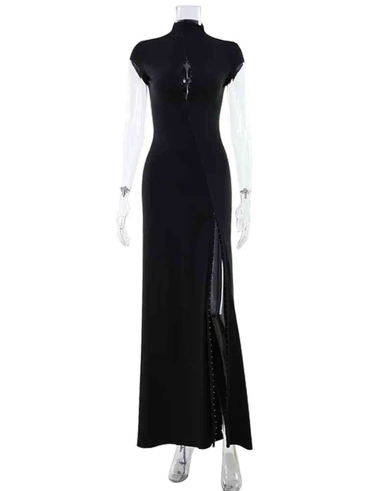 Cnyishe Figurbetontes Damenkleid Mit Rundhals, Kurzarm, Schlitz Und Metallschnalle Cnyishe Figurbetontes Damenkleid Mit Rundhals, Kurzarm, Schlitz Und Metallschnalle – Bild 6