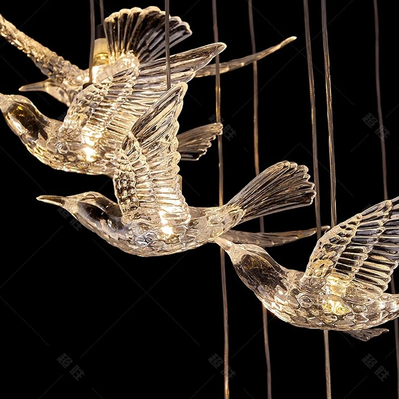 Italienischer Led-Kronleuchter Mit Vogeldesign Für Treppenhaus, Luxuriöse Wohnzimmer-Hängeleuchte, Flur, Lange Spiralförmige Acryllampe Italienischer Led-Kronleuchter Mit Vogeldesign Für Treppenhaus, Luxuriöse Wohnzimmer-Hängeleuchte, Flur, Lange Spiralförmige Acryllampe – Bild 5