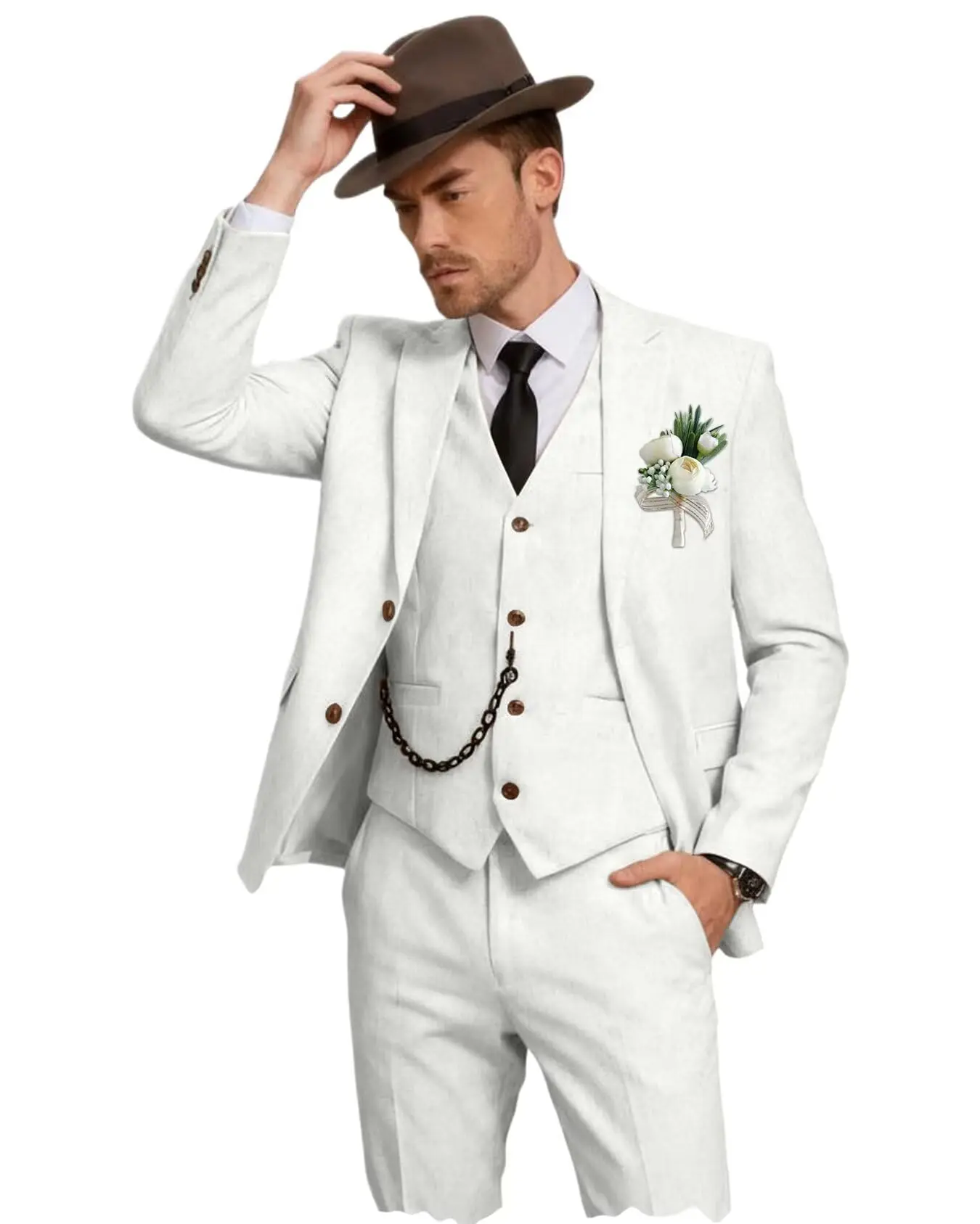 Herren Leinenanzug 3-Teilig, Slim Fit: Sakko, Weste Und Hose Herren Leinenanzug 3-Teilig, Slim Fit: Sakko, Weste Und Hose - Image 12