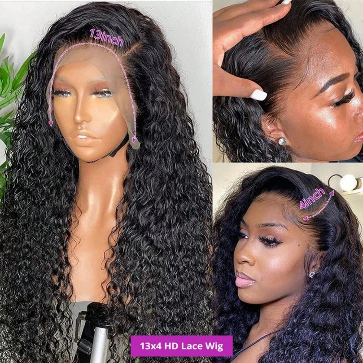42 Zoll 13X4 13X6 Deep Curly Lace Frontal Perücke, 250% Dichte, Echthaar, Vorgezupft, Brasilianisches Echthaar, Perücken Für Damen 42 Zoll 13X4 13X6 Deep Curly Lace Frontal Perücke, 250% Dichte, Echthaar, Vorgezupft, Brasilianisches Echthaar, Perücken Für Damen - Image 3