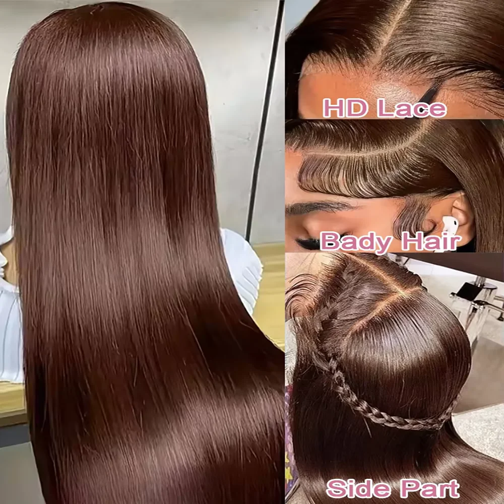 Bone Straight 13X6 Lace Frontal Wig 18-46 Inch 220 Density #4 Chocolate Brown Hd Lace Front Brazilian Human Hair Wig For Women Bone Straight 13X6 Lace Frontal Wig 18-46 Inch 220 Density #4 Chocolate Brown Hd Lace Front Brazilian Human Hair Wig For Women - Image 3