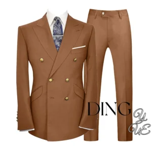 2025 New Men's Slim Fit 2 Piece Suit Double Breasted Gold Buttons Business Wedding Tuxedo Suits Blazer & Pants Set Costume Homme
