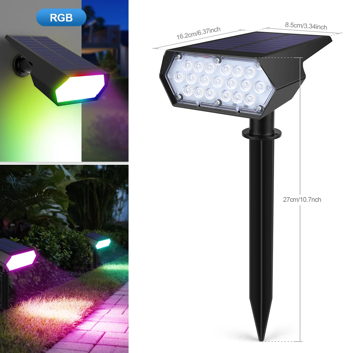 Solar Powered Led Wall Lamp Rgb Spotlight Outdoor Waterproof Heat &Amp; Snow Resistant Street Backyard Yard Night Safe Lighting Solar Powered Led Wall Lamp Rgb Spotlight Outdoor Waterproof Heat &Amp; Snow Resistant Street Backyard Yard Night Safe Lighting - Image 7