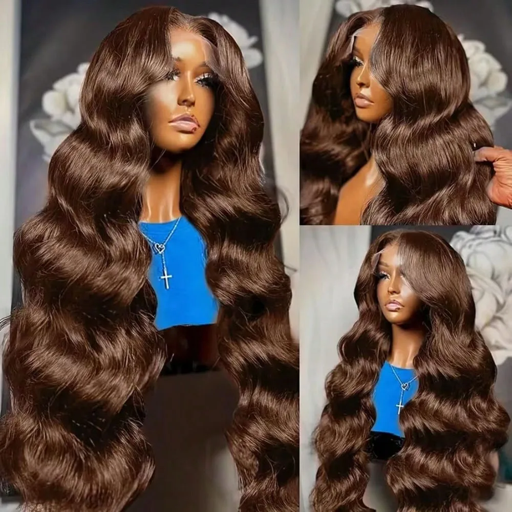 30 Zoll Braune Perücke, 250 % Dichte, Schokoladenbraune Lace-Front-Perücke Aus Echthaar, 13X4 Hd Transparente Body Wave Lace-Front-Perücke, Vorgezupft, 4 # Braun Gefärbte Echthaar-Perücken Mit Babyhaar 30 Zoll Braune Perücke, 250 % Dichte, Schokoladenbraune Lace-Front-Perücke Aus Echthaar, 13X4 Hd Transparente Body Wave Lace-Front-Perücke, Vorgezupft, 4 # Braun Gefärbte Echthaar-Perücken Mit Babyhaar - Image 2