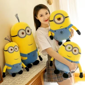 Minions Film-Merchandise: Gelbe Plüschfiguren Bob und Stuart in Jeans, Weiche Kuscheltiere, Deko-Kissen, Kindergeburtstagsgeschenk