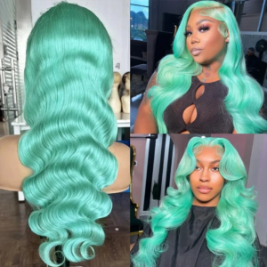 Mintgrüne, gewellte Echthaarperücke, HD-Spitzenperücke, 13x6 Echthaar, vorgezupft, brasilianisches Remy-Haar, Lace-Front-Perücken für Frauen