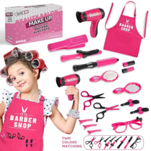 17 stücke Mädchen Schönheits salon Set, so tun, als würden Sie Haars ch neideset spielen, Friseur Spielzeug mit Fön, Schere, Friseur Schürze und Stylin